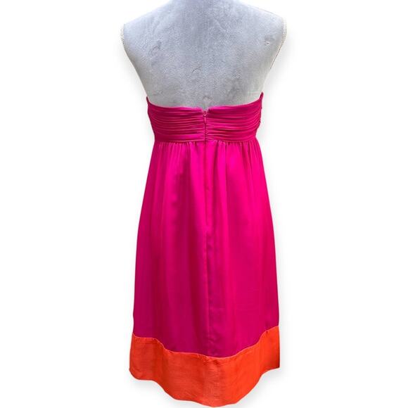 SHOSHANNA 100% Silk Strapless Dress Pink Orange Colorblock Bow Bust 6 - Picture 4 of 8